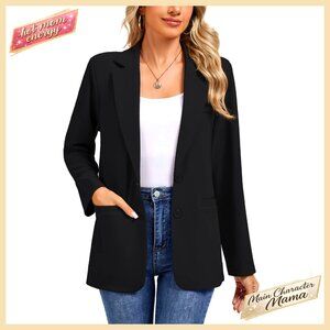 Long Sleeve Blazer Notch Lapel Padded Shoulder Lightweight Business Casual